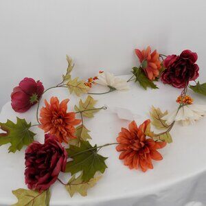 Ashland Dahlia Garland Fall Theme Flowers Leaves Artificial Faux Multicolor New